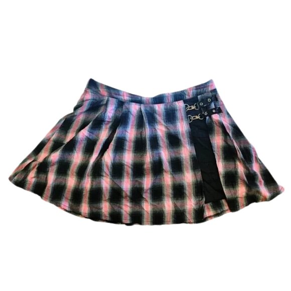 💎 disturbia buckled pleated pink check mini skirt size 14 - Picture 1 of 8